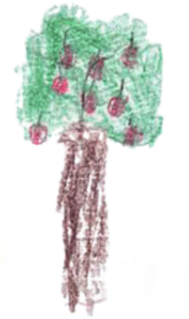 Zu sehen ist ein gemalter Baum mit Früchten
